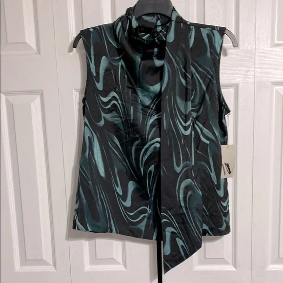 Worthington NWT black & green blouse top shirt size LARGE - Picture 1 of 12